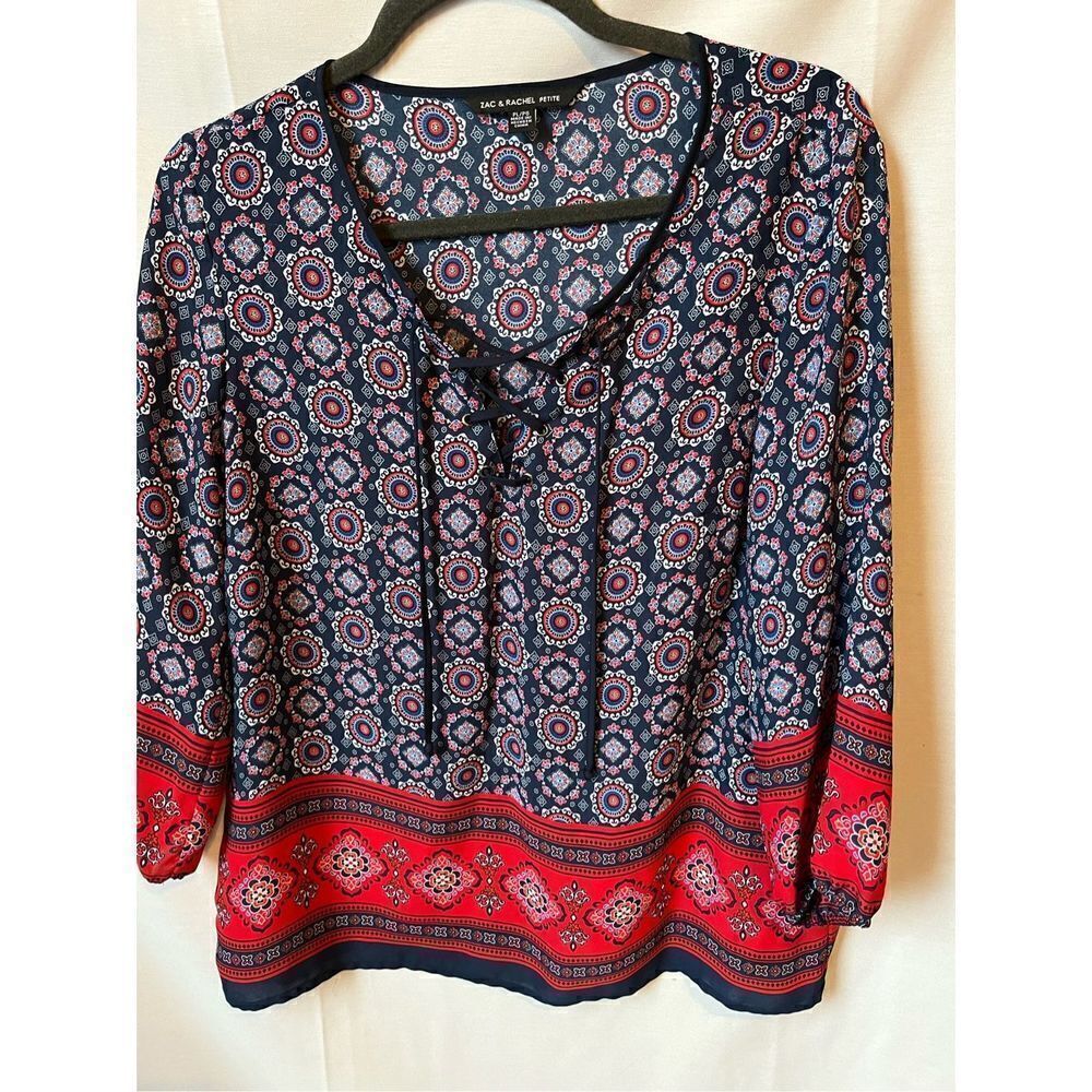 Zac & Rachel Red White Blue Boho Pattern Top Size LP